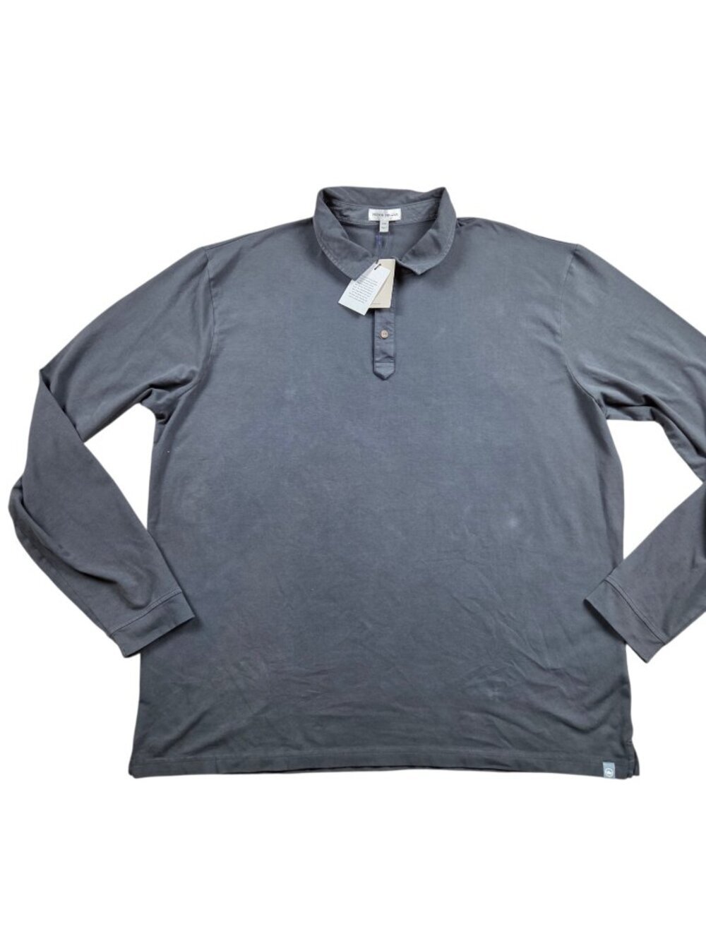 Peter Millar Shirt Mens 2XL Gray Pima Cotton Long Sleeve Flaw*